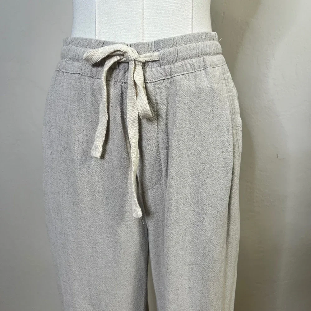 Zara Jogger Pants Linen Viscose Blend Women Small Beige Elastic Waist Drawstring